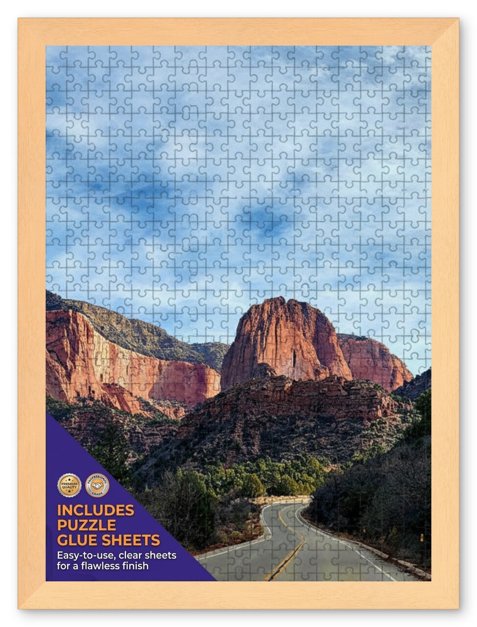 CustomPictureFrames.com Solid Wood Round Mat Puzzle Frame - Multiple Sizes - Black Precision-Cut Mat - Adhesive Preservation Sheets - Assembled in USA Made in the USA